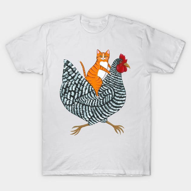 Ginger Cat Chicken Ride T-Shirt by KilkennyCat Art